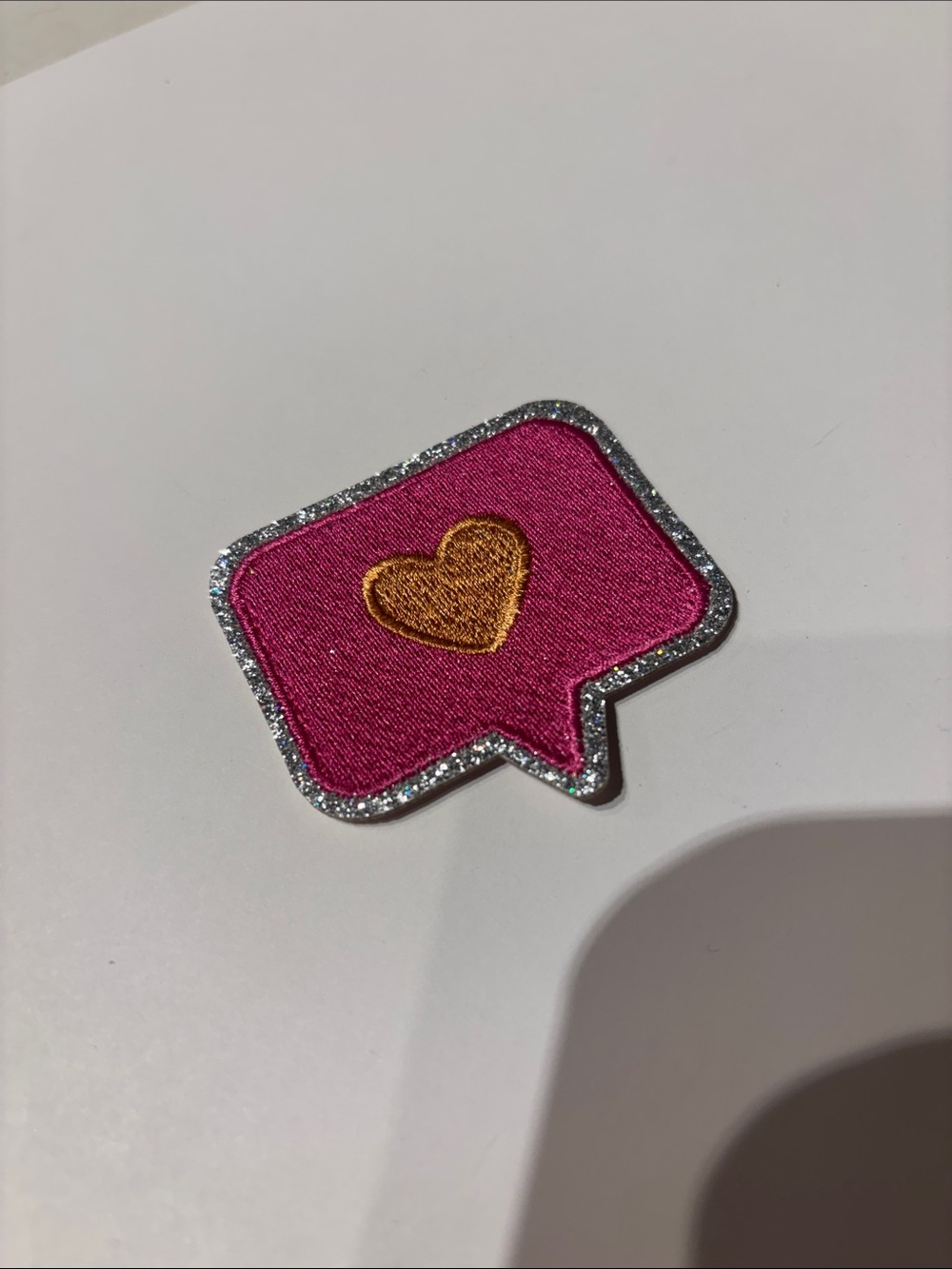 Pink Heart Speech Bubble Patch with Gold Accent